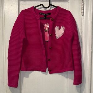 Janie and Jack Fuchsia Knit Cardigan with Heart Detail